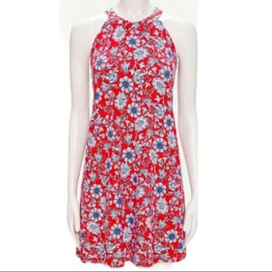 New Loft Swing Dress Red Floral Print Halter Sleeveless Stretch Jersey knit
